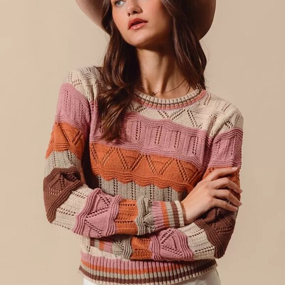 SO ME Multi Color Wavy Stripe Sweater Top - Picture 3 of 13